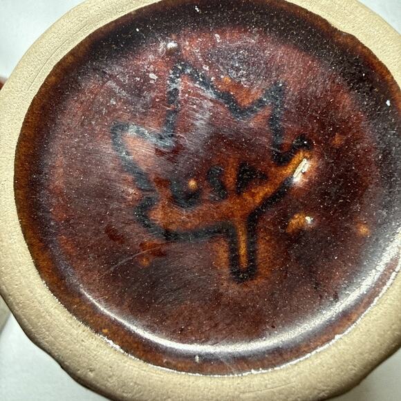 VTG Monmouth Brown Pottery Ribbed Stoneware Drip Mug Set Of 2 USA Maple Leaf - Picture 8 of 11